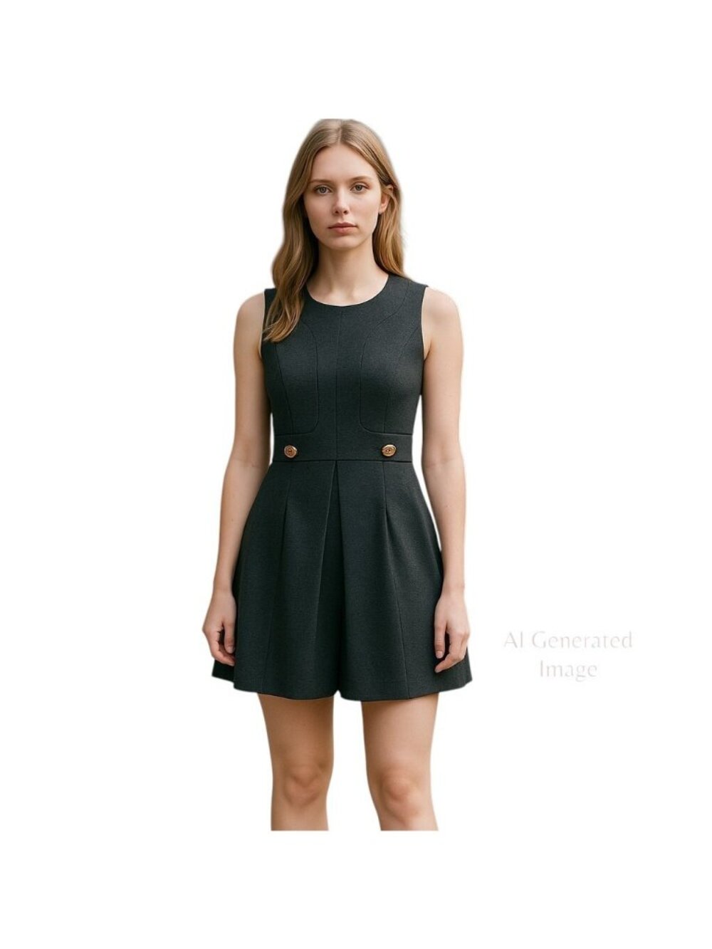Banana Republic Black Sleeveless Wool Blend Sheath Gold Buttons Dress Size 6